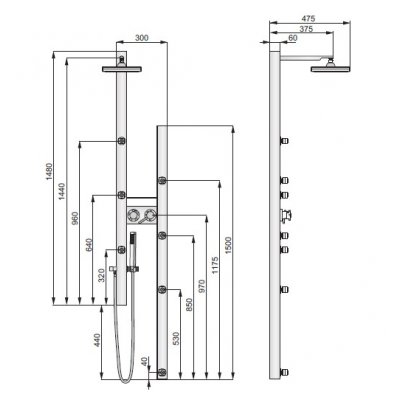 Panel masażowy 194 x 30 cm stalowy Poolspa Tubos System 2 PPP50STS02C0000