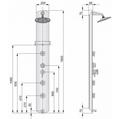 Panel prysznicowy 160 x 20 cm Poolspa COSMO System 1 PPPG6ALS01C0000