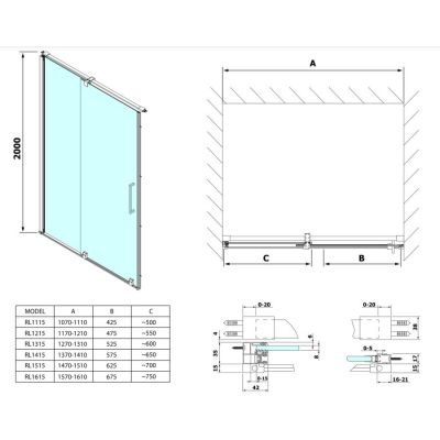 Polysan Rolls Line drzwi prysznicowe 110 cm rozsuwane chrom połysk/szkło przezroczyste RL1115