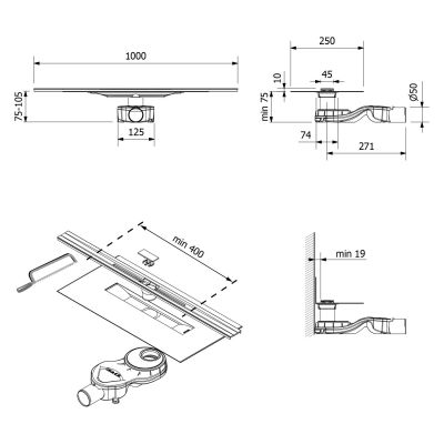 Polysan Slim River odpływ liniowy 100 cm stal RV100