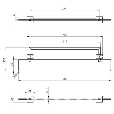 Polysan X-Square półka łazienkowa 80 cm chrom XQ458