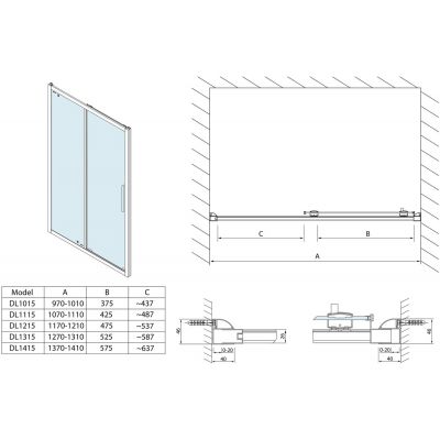 Polysan Lucis Line drzwi prysznicowe 140 cm chrom/szkło przezroczyste DL1415