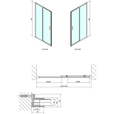 Polysan Easy Line drzwi prysznicowe 140 cm chrom/szkło przezroczyste EL1415