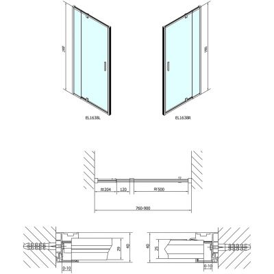 Polysan Easy Line drzwi prysznicowe 76-90 cm chrom/szkło brick EL1638