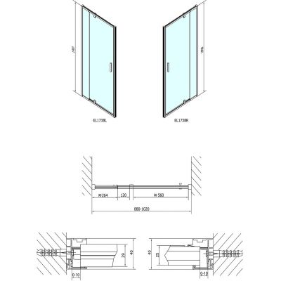 Polysan Easy Line drzwi prysznicowe 88-102 cm chrom/szkło brick EL1738