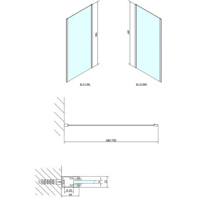 Polysan Easy Line ścianka prysznicowa 70 cm boczna chrom/szkło brick EL3138