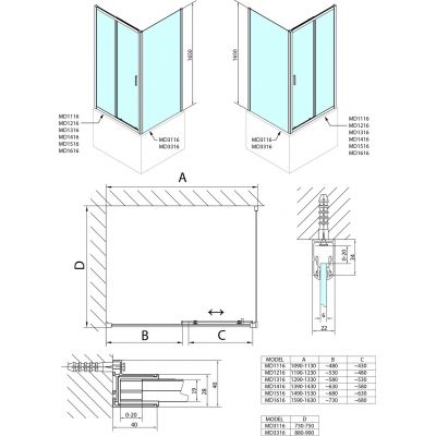 Polysan Deep kabina prysznicowa 110x75 cm prostokątna chrom/szkło przezroczyste MD1116MD3116