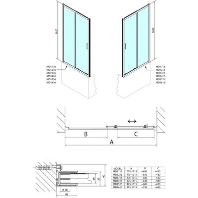 Polysan Deep drzwi prysznicowe 120 cm chrom/szkło przezroczyste MD1216