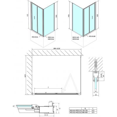 Polysan Deep kabina prysznicowa 100x90 cm prostokątna chrom/szkło przezroczyste MD1910MD3316