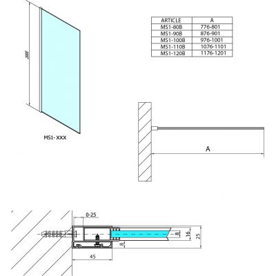 Polysan Modular Shower ścianka prysznicowa walk-in 90 cm czarny mat/szkło przezroczyste MS1-90B