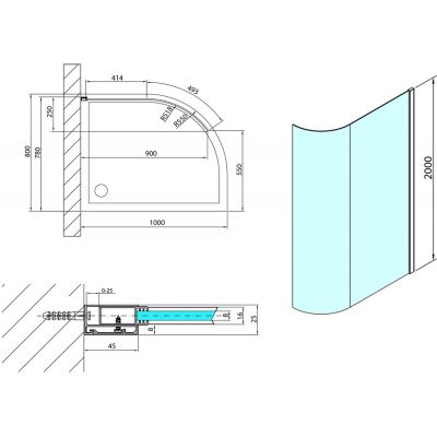 Polysan Modular Shower Walk-In ścianka prysznicowa 90,7 cm chrom/szkło przezroczyste MS1-100-C