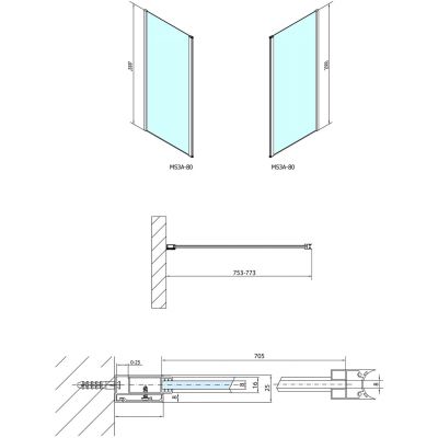 Polysan Modular Shower Walk-In ścianka prysznicowa 80 cm frontowa chrom/szkło przezroczyste MS3A-80