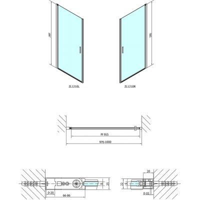 Polysan Zoom Line drzwi prysznicowe 100 cm chrom/szkło przezroczyste ZL1210