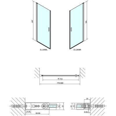 Polysan Zoom Line Black drzwi prysznicowe 80 cm czarny mat/szkło przezroczyste ZL1280B