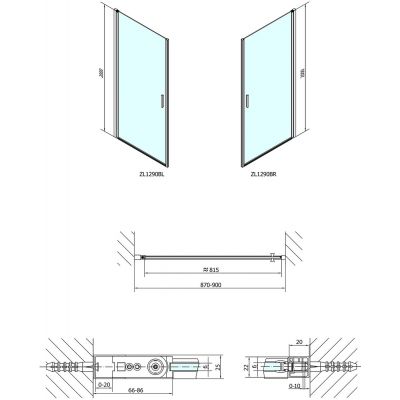 Polysan Zoom Line Black drzwi prysznicowe 90 cm czarny mat/szkło przezroczyste ZL1290B