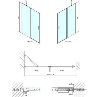 Polysan Zoom Line drzwi prysznicowe 130 cm chrom/szkło przezroczyste ZL1313