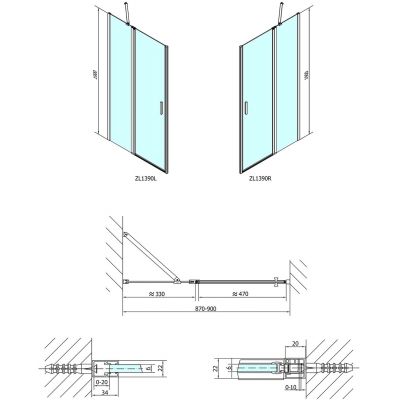 Polysan Zoom Line drzwi prysznicowe 90 cm chrom/szkło przezroczyste ZL1390