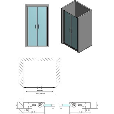 Polysan Zoom Line drzwi prysznicowe 100 cm wnękowe dwuskrzydłowe chrom/szkło przezroczyste ZL1710