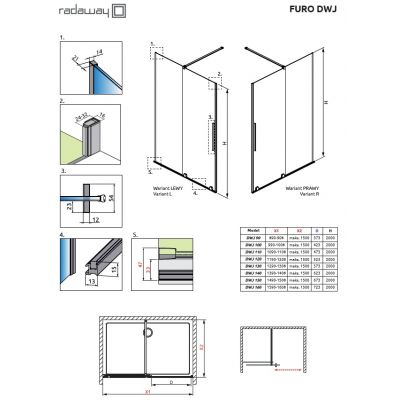 Radaway Furo DWJ drzwi prysznicowe 72,2 cm wnękowe lewe chrom/szkło przezroczyste 10107772-01-01L