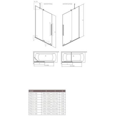 Radaway Furo PND II Black drzwi parawanu 58,8 cm lewe  chrom/szkło przezroczyste 10109588-01-01L