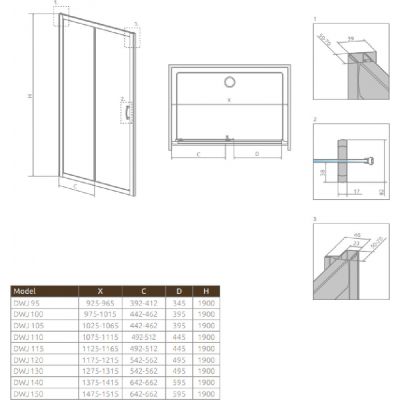 Radaway Premium Plus DWJ drzwi prysznicowe 105 cm rozsuwane chrom połysk/szkło przezroczyste 33305-01-01N