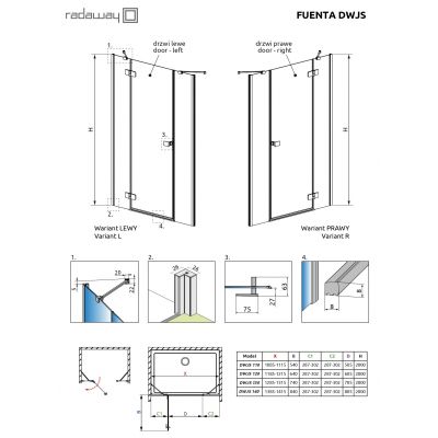 Radaway Fuenta Chrome DWJ+S drzwi prysznicowe 120 cm uchylne chrom połysk/szkło przezroczyste 1384031-01-01R