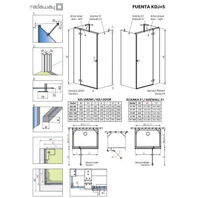 Radaway Fuenta Chrome KDJ+S drzwi prysznicowe 90 cm uchylne chrom połysk/szkło przezroczyste 1384020-01-01R