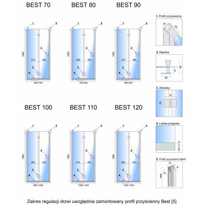 Rea Best drzwi prysznicowe 80 cm profile chrom REA-K1301