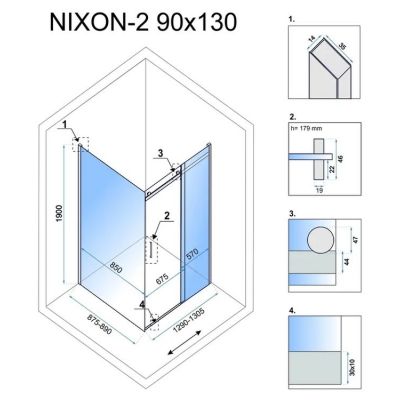 Rea Nixon-2 kabina prysznicowa 130x90 cm prostokątna lewa chrom/szkło przezroczyste REA-K5004/REA-K5011
