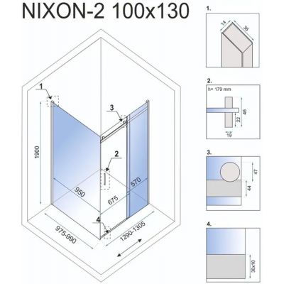 Rea Nixon-2 kabina prysznicowa 130x100 cm prostokątna prawa chrom/szkło przezroczyste REA-K5005/REA-K5014