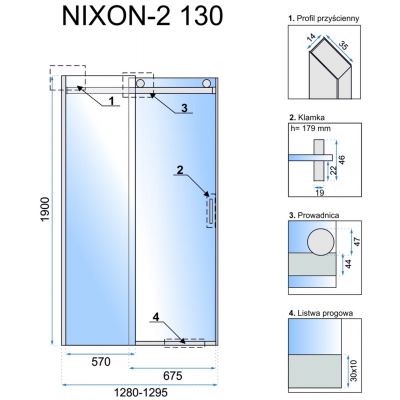 Rea Nixon-2 drzwi prysznicowe 130 cm wnękowe lewe szkło przezroczyste REA-K5004