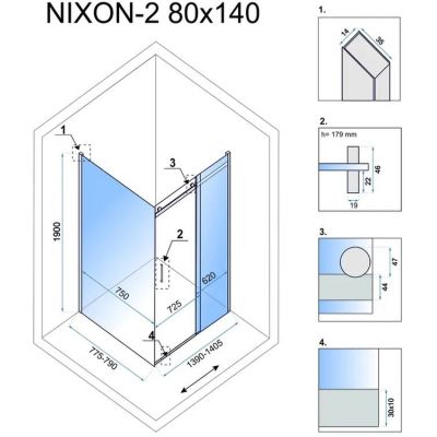 Rea Nixon-2 kabina prysznicowa 140x90 cm prostokatna lewa chrom/szkło przezroczyste REA-K5006/REA-K5011