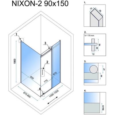 Rea Nixon-2 kabina prysznicowa 150x90 cm prostokątna prawa chrom/szkło przezroczyste REA-K5009/REA-K5011