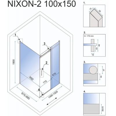 Rea Nixon-2 kabina prysznicowa 150x100 cm prostokątna prawa chrom/szkło przezroczyste REA-K5009/REA-K5014