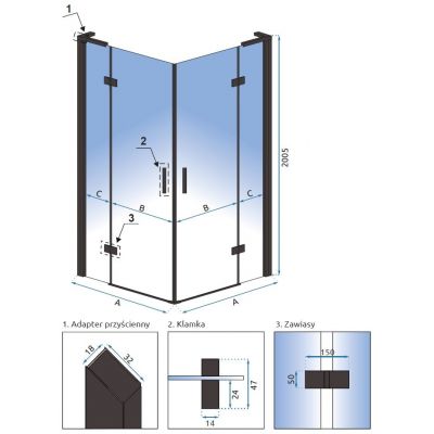Rea Hugo Black kabina prysznicowa 80x80 cm kwadratowa czarny/szkło przezroczyste REA-K6600