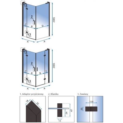Rea Hugo Black ścianka prysznicowa 80 cm boczna czarny/szkło przezroczyste REA-K6607