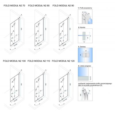 Rea Fold N2 kabina prysznicowa 90x110 cm prostokątna chrom/szkło przezroczyste REA-K7442/REA-K7438