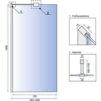 Rea Aero Walk-in ścianka prysznicowa 100 cm wolnostojąca chrom/szkło przezroczyste REA-K7551