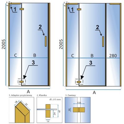 Rea Hugo drzwi prysznicowe 90 cm uchylne złoty szczotkowany/szkło przezroczyste REA-K8411