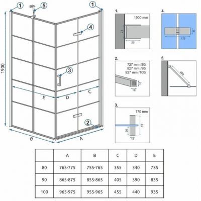 Rea Molier Black kabina prysznicowa 80x90 cm prostokątna czarny półmat/szkło przezroczyste REA-K8537/REA-K8531