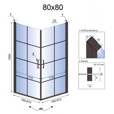 Rea Rubik kabina prysznicowa 80x80 cm kwadratowa czarny półmat/szkło przezroczyste REA-K9230