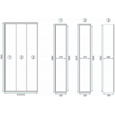 Rea Alex Black drzwi prysznicowe 90 cm 3-elementowe czarny półmat/szkło przezroczyste REA-K9638