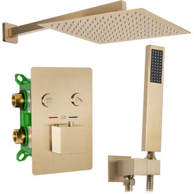 Rea Fenix zestaw prysznicowy podtynkowy termostatyczny z deszczownicą złoty szczotkowany REA-P6358