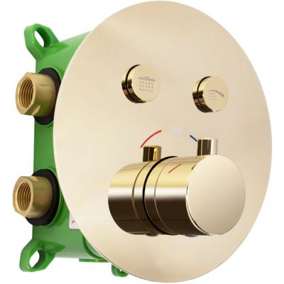 Rea Lungo zestaw prysznicowy podtynkowy termostatyczny z deszczownicą złoty REA-P6714