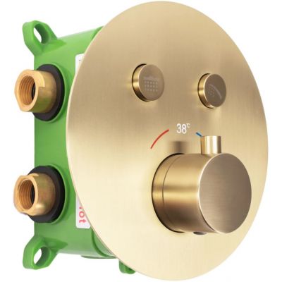 Rea Lungo zestaw prysznicowy podtynkowy termostatyczny z deszczownicą złoty szczotkowany REA-P6716