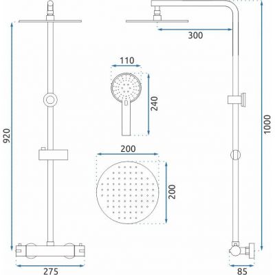 Rea Bliss zestaw prysznicowy ścienny termostatyczny z deszczownicą czarny mat REA-P8804