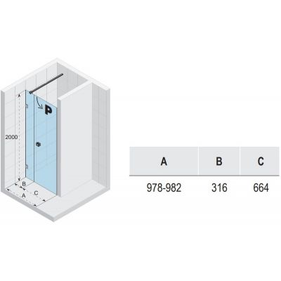 Riho Scandic NXT X102 drzwi prysznicowe 100 cm wnękowe lewe czarny mat/szkło przezroczyste G001011121