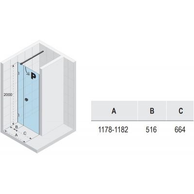 Riho Scandic NXT X102 drzwi prysznicowe 120 cm wnękowe lewe czarny mat/szkło przezroczyste G001013121