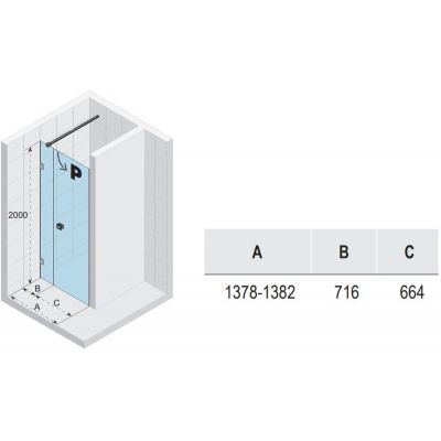 Riho Scandic NXT X102 drzwi prysznicowe 140 cm wnękowe prawe czarny mat/szkło przezroczyste G001016121