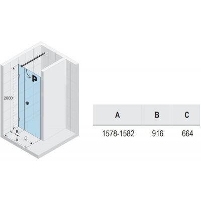 Riho Scandic NXT X102 drzwi prysznicowe 160 cm wnękowe prawe czarny mat/szkło przezroczyste G001018121
